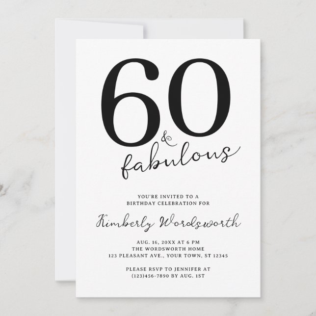 Invitación Minimal Modern Sixty and Fabulous 60th Birthday (Anverso)