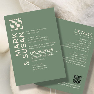 Invitación Minimal Modern Vietnamese/English Wedding GREEN   