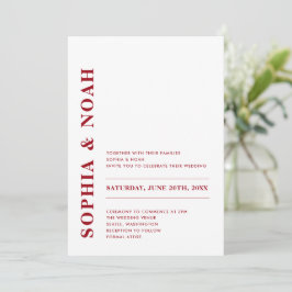 Invitación Minimal moderna de matrimonio rojo y blanco elegan