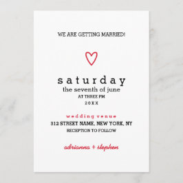 Invitación Minimal moderno | Corazón rojo | Boda