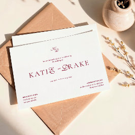 Invitación Minimal Monogram Deep Burgundy Script Wedding