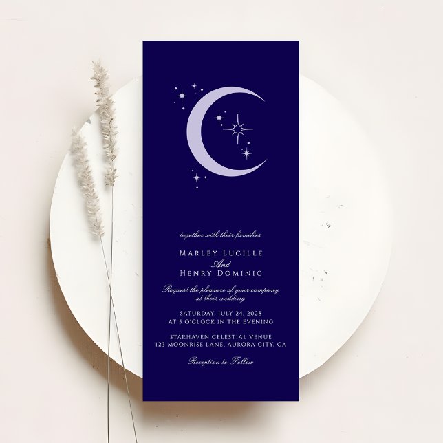 Invitación Minimal Moon Stars Navy Blue Celestial Wedding (Subido por el creador)