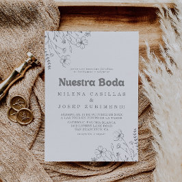 Invitación Minimal Muted Gray Wildflower Nuestra Boda Boda