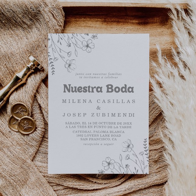Invitación Minimal Muted Gray Wildflower Nuestra Boda Boda (Subido por el creador)
