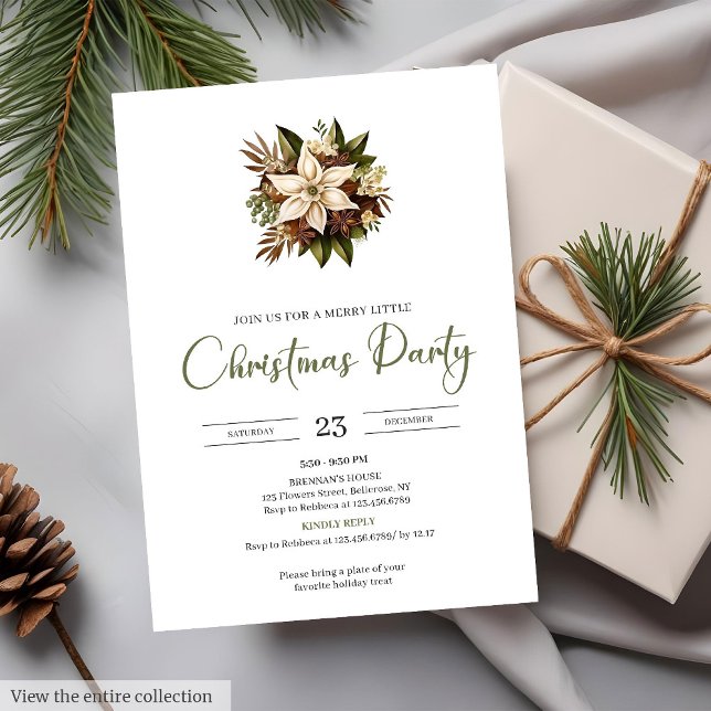 Invitación Minimal Neutral Earthy Rustic Watercolor Holiday   (Minimal Neutral Earthy Rustic Watercolor Holiday Party Card)