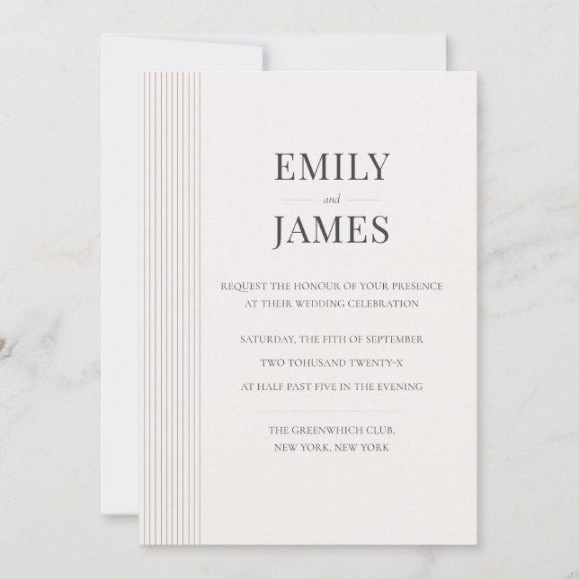 Invitación Minimal Old Money Brown Stripe and Ivory Wedding  (Anverso)
