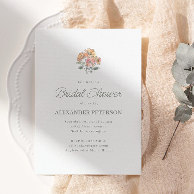 Invitación Minimal Peach Floral Bridal Shower Elegant Script (Subido por el creador)