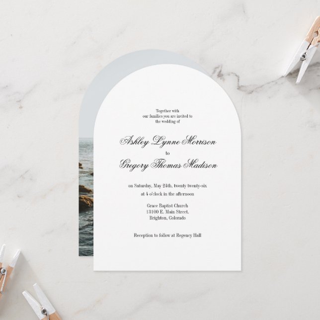 Invitación Minimal Photo Arch Shaped Wedding Invitation (Anverso/Reverso In Situ)