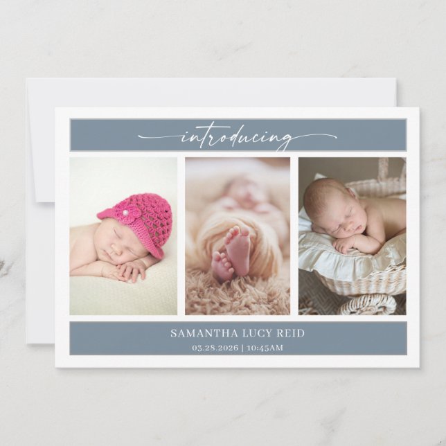 Invitación Minimal Photo Baby Introducing Announcement Card (Anverso)