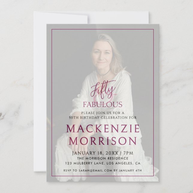 Invitación Minimal Photo Fifty and Fabulous Birthday Party (Anverso)