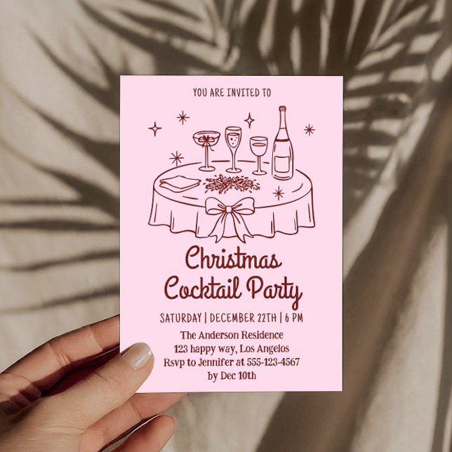 Invitación Minimal Pink Christmas Cocktail Party Invitation (Subido por el creador)
