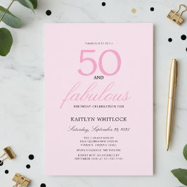 Invitación Minimal Pink Script 50 and Fabulous 50th Birthday
