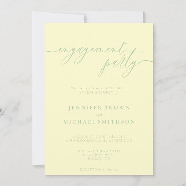 Invitación Minimal Pistachio & Cream Elegant Engagement Party (Anverso)