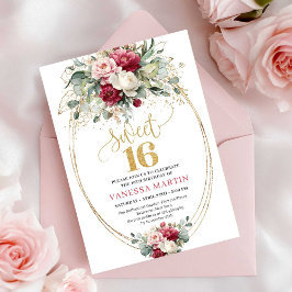 Invitación Minimal Red Blush Greenery Gold Sweet 16 Birthday