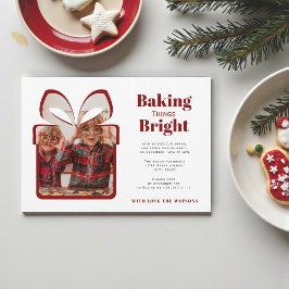 Invitación minimal red photo christmas baking party