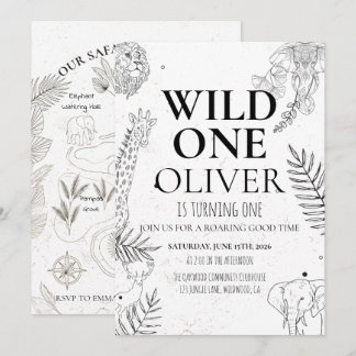 Invitación Minimal Safari Wild One 1st Birthday Map