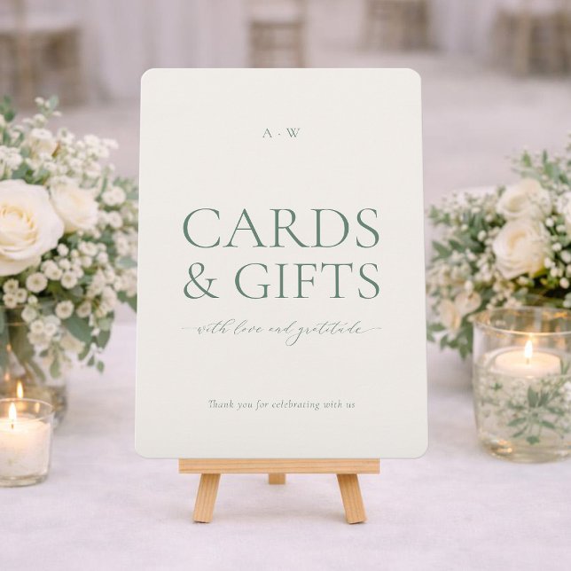 Invitación Minimal Sage Green Cards & Gifts Wedding Sign (Subido por el creador)