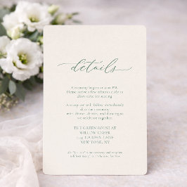 Invitación Minimal Sage Green Wedding Details Card 