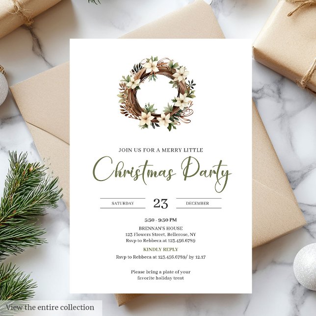 Invitación Minimal Sage Neutral Taupe Christmas Wreath (Minimal Sage Neutral Taupe Christmas Party)