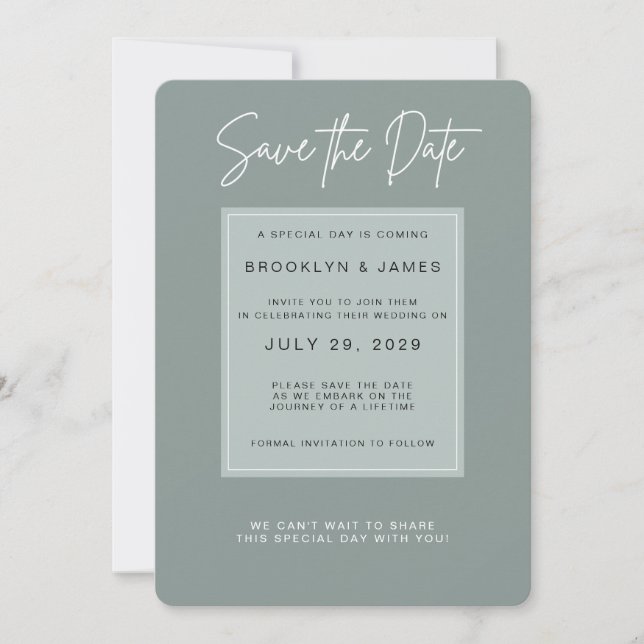 Invitación Minimal Sage Save The Date (Anverso)