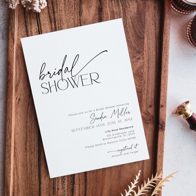 Invitación Minimal Script Black and White Bridal Shower (Subido por el creador)