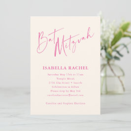 Invitación Minimal Script Hot Pink Cream Modern Bat Mitzvah