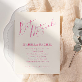 Invitación Minimal Script Hot Pink Cream Modern Bat Mitzvah