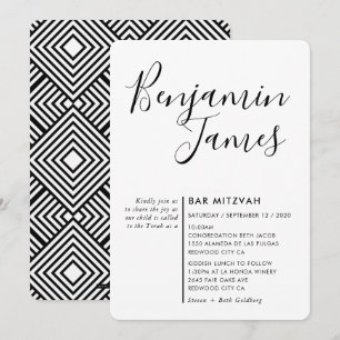 Invitación MINIMAL SCRIPT sencillo y moderno Bar Mitzvah negr