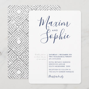 Invitación MINIMAL SCRIPT simple boda moderna plata de la mar