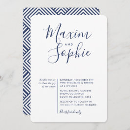 Invitación MINIMAL SCRIPT simple boda moderno azul marino