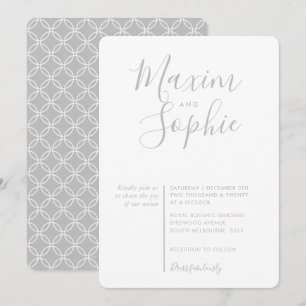 Invitación MINIMAL SCRIPT simple boda moderno lugar gris