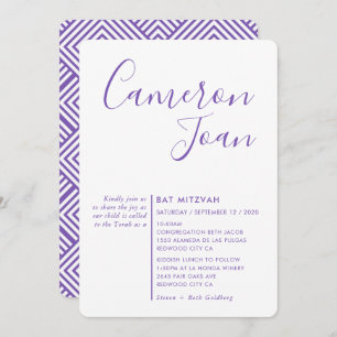 Invitación MINIMAL SCRIPT simple moderno Bat Mitzvah morado I