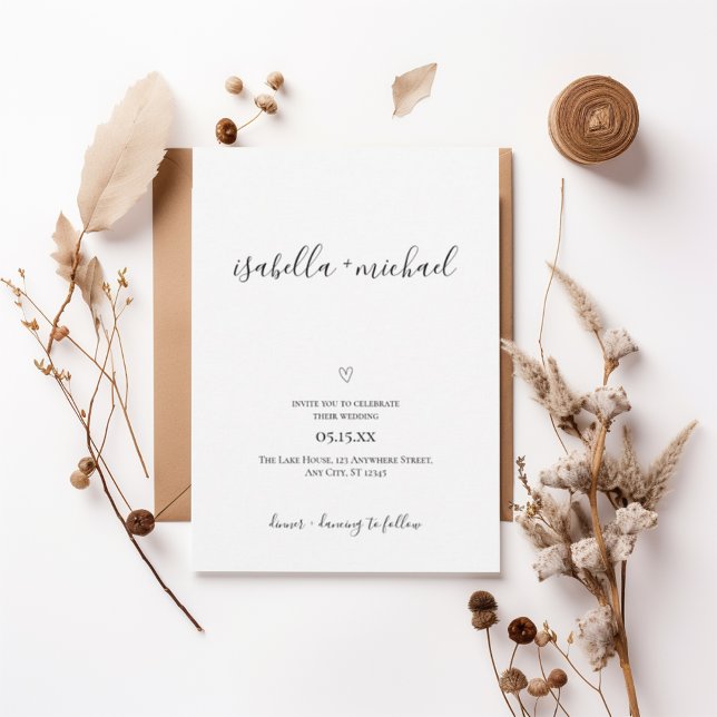 Invitación Minimal Script Wedding Invitation with Heart  (Subido por el creador)