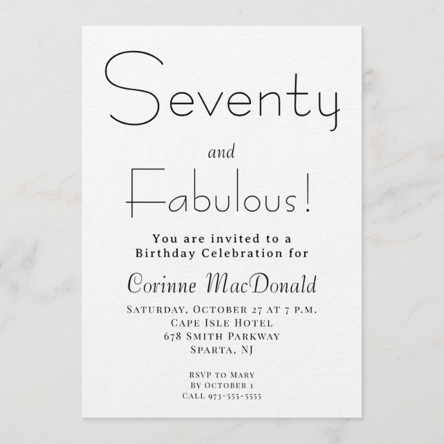 Invitación Minimal Seventy and Fabulous 70th Birthday Party (Anverso)