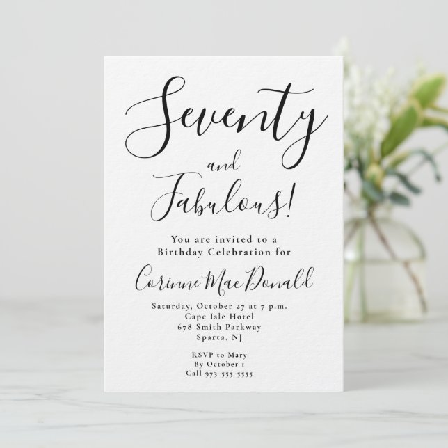 Invitación Minimal Seventy and Fabulous 70th Birthday Party (Anverso de pie)