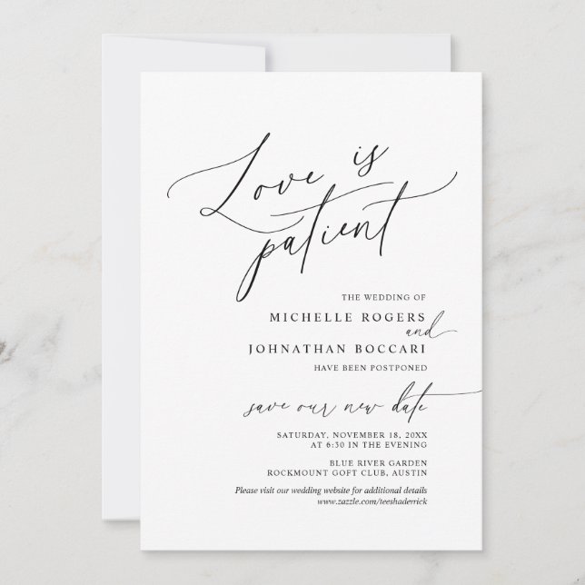Invitación Minimal Simple, amor en paciente, boda pospuesta (Anverso)