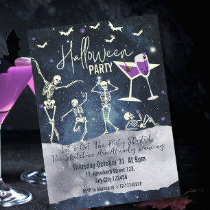 Invitación Minimal Simple Esqueleto Bailarín Fiesta de Hallow