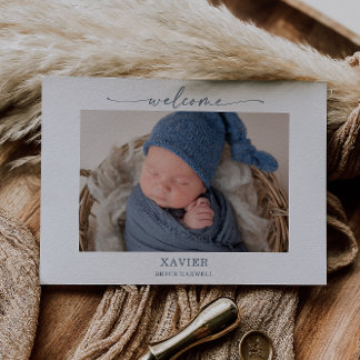 Invitación Minimal Simple Navy Photo Baby Announcement Card