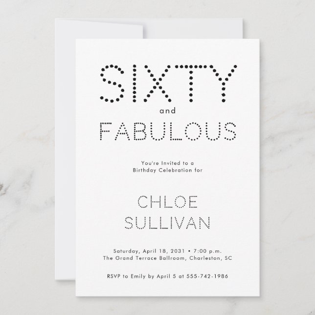 Invitación Minimal Sixty and Fabulous 60th Birthday Party (Anverso)
