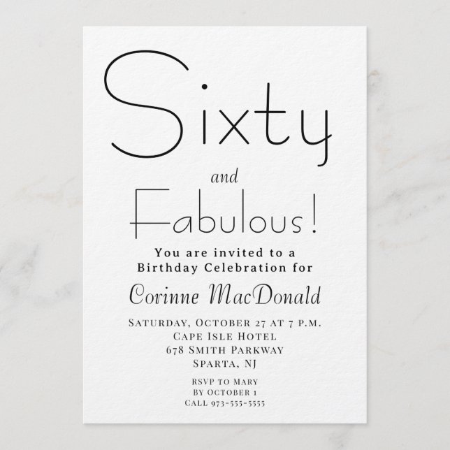 Invitación Minimal Sixty and Fabulous 60th Birthday Party (Anverso)