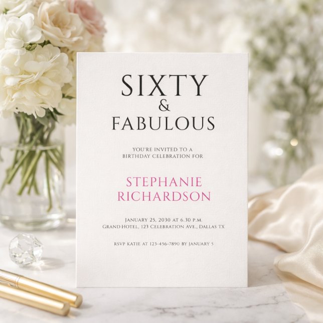 Invitación Minimal Sixty and Fabulous 60th Birthday Party  (Add details via template to personalize your invitation)