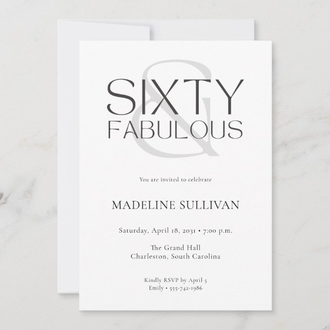 Invitación Minimal Sixty and Fabulous 60th Birthday Party (Anverso)