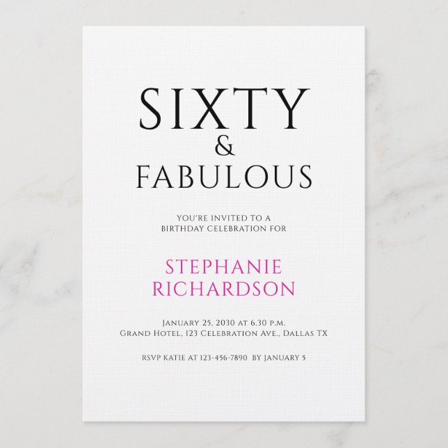 Invitación Minimal Sixty and Fabulous 60th Birthday Party  (Anverso)