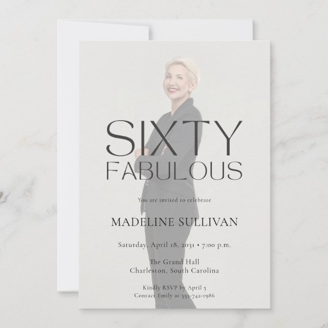 Invitación Minimal Sixty Fabulous 60th Photo Birthday Party (Anverso)