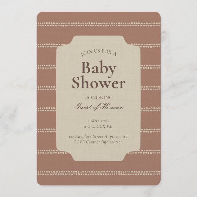 Invitación Minimal Stripe Geometric Unisex Beige Brown (Anverso)