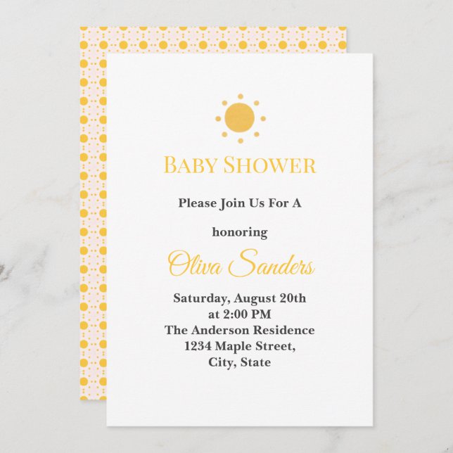 Invitación Minimal Sunshine Baby Shower (Anverso / Reverso)