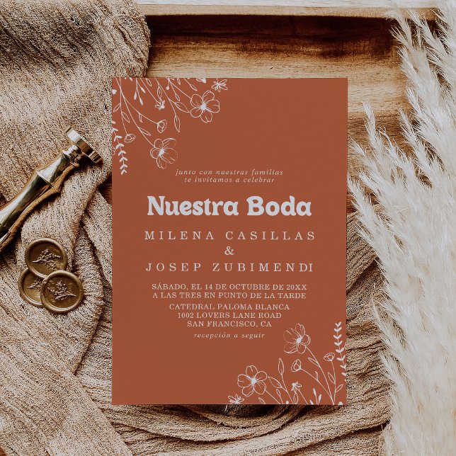 Invitación Minimal Terracotta Wildflower Nuestra Boda Boda (Subido por el creador)