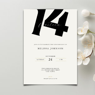 Invitación Minimal Tipografía Negrita Cumpleaños 14 
