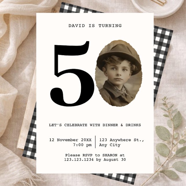 Invitación Minimal  vintage Photo 50th Birthday (Subido por el creador)