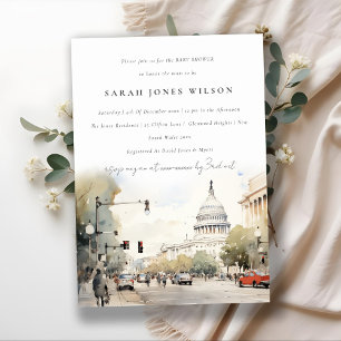 Invitación Minimal Washington DC, EE.UU. Watercolor Baby Show